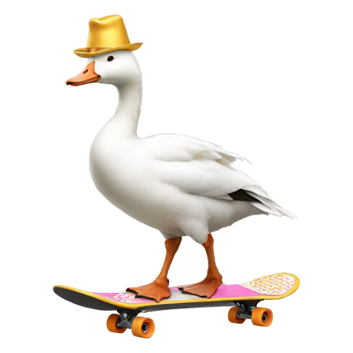 White goose wearing party hat riding skateboard sticker