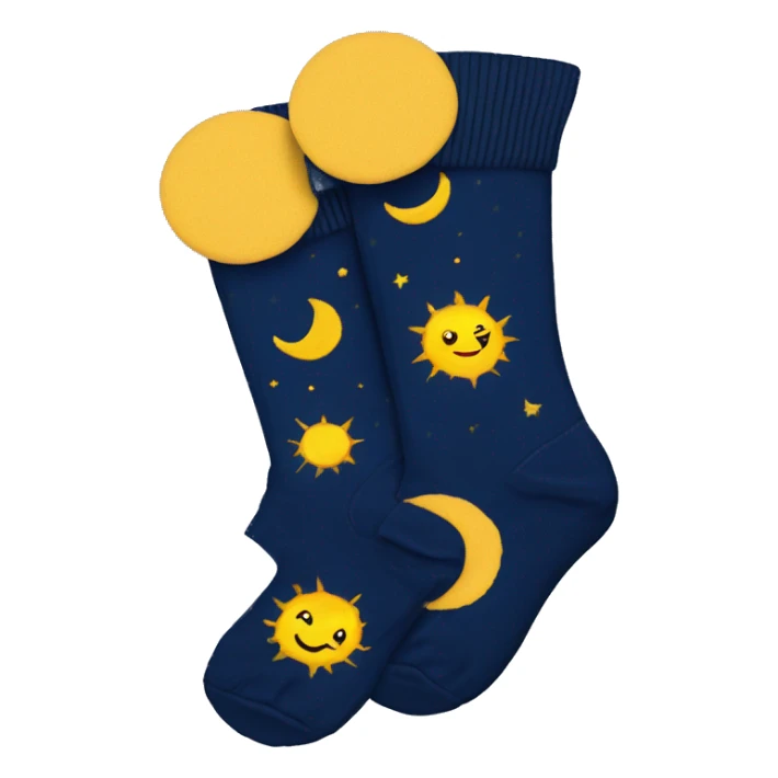 Dark blue cotton socks with yellow suns and moons sticker