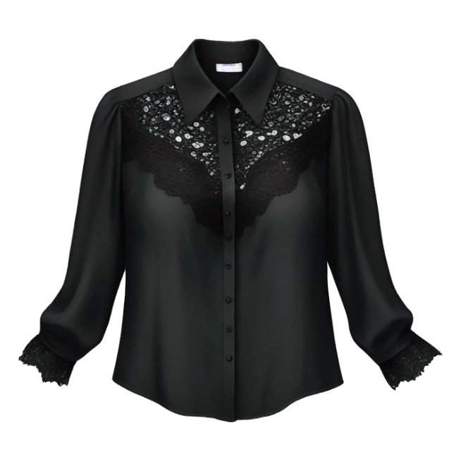 Realistic isolated black silk button up blouse with black lace. sticker