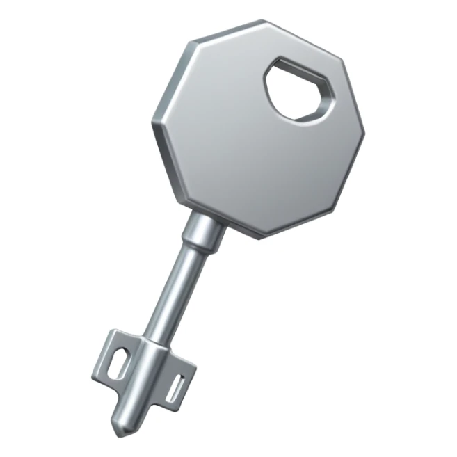 Pequeña llave metálica plateada con forma hexagonal en la cabeza y la palabra NATIONAL grabada – símbolo simple y elegante de acceso físico y seguridad personal sticker