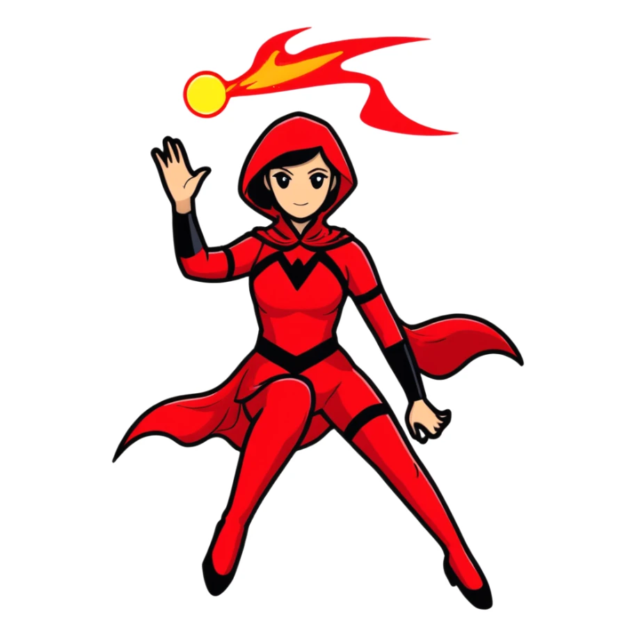 woman in red costume with glowing red magic powers sticker