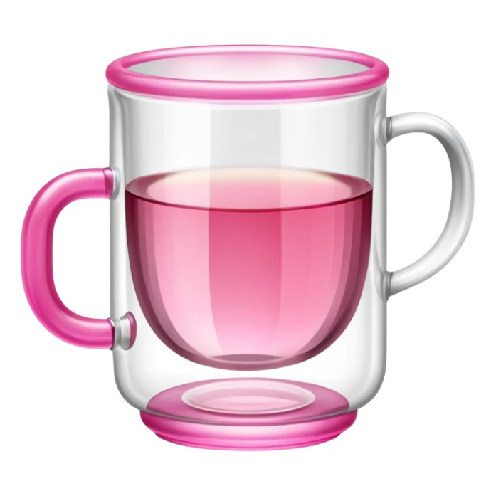 small glass tea cup transparent with pink handle and ribbed surface sticker
