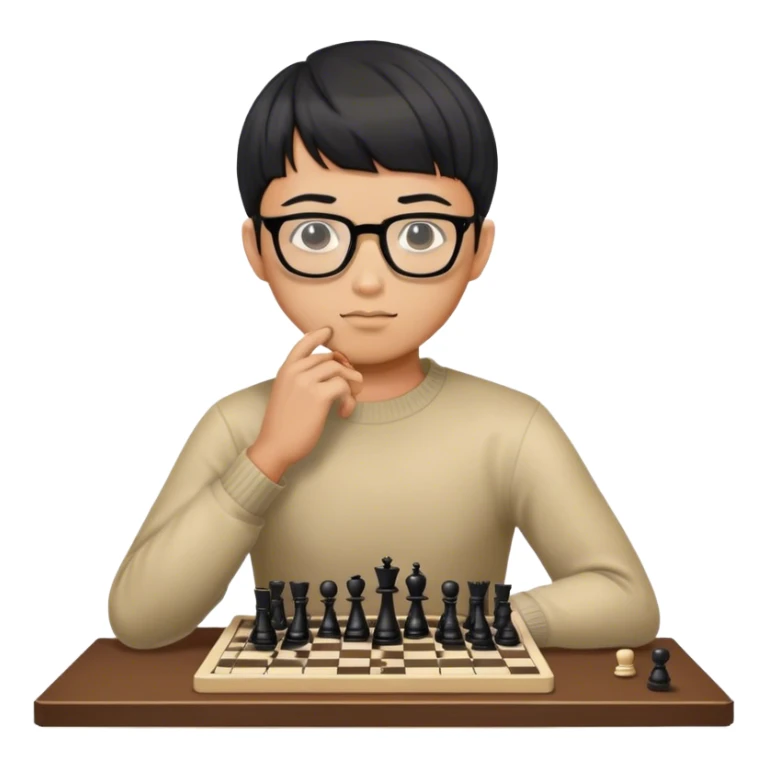 asian man with glasses and sexy bowl cut hair playing chess sticker