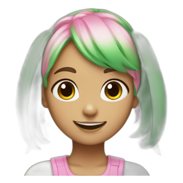 bunny girl with green, pink hair smiling sticker