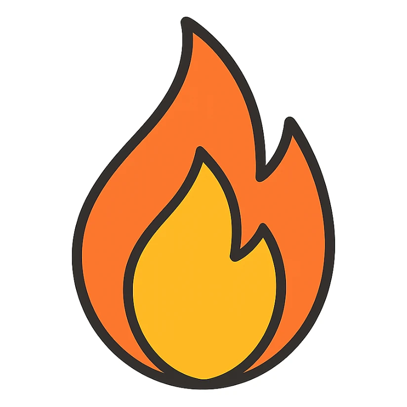 stylized fire icon, vibrant colors, clean lines sticker