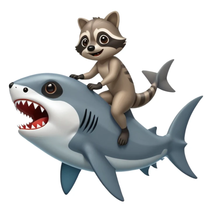 Raccoon riding a shark sticker