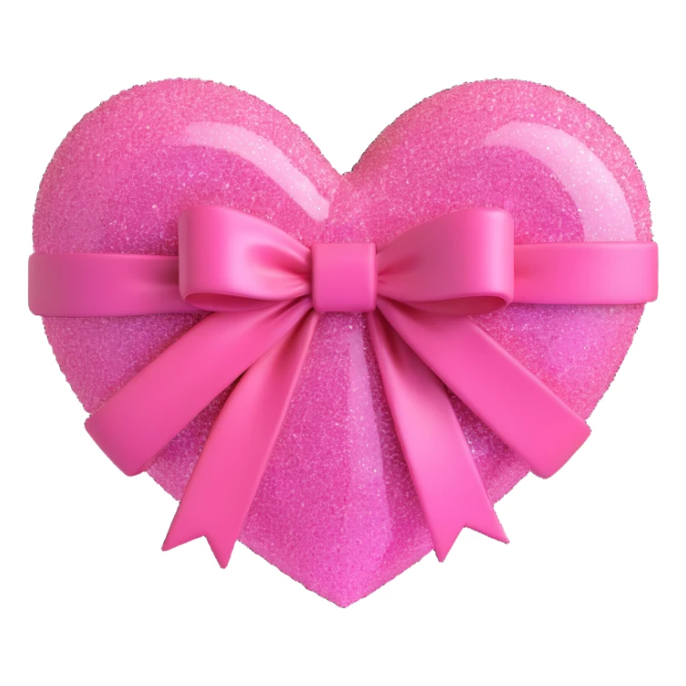 pink glittery heart with a pink bow, 3D style, shiny and vibrant sticker