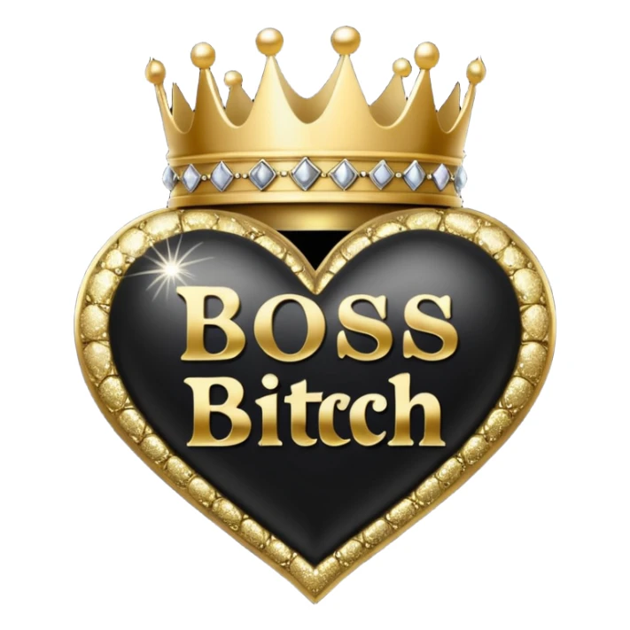 Black Hearts and crowns with glitter and the words boss bitch sticker