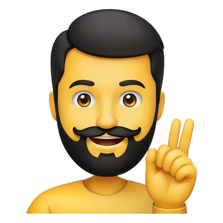 rounded yellow emoji face with a black beard, mouth facing to the side, raising one eyebrow, making a 'no' gesture with its hand sticker