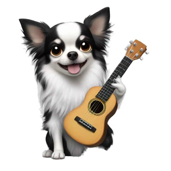 Black and white long hair chihuahua with ukulele sticker