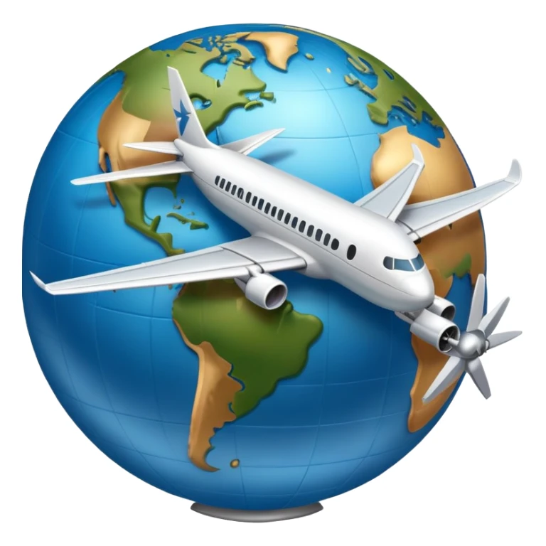 Globe with airplane flying around it, representing travel sticker