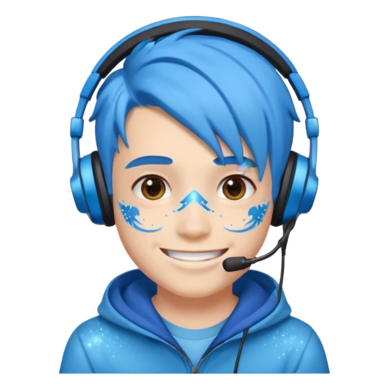 glitter blue gamer boy happy blue hair sticker