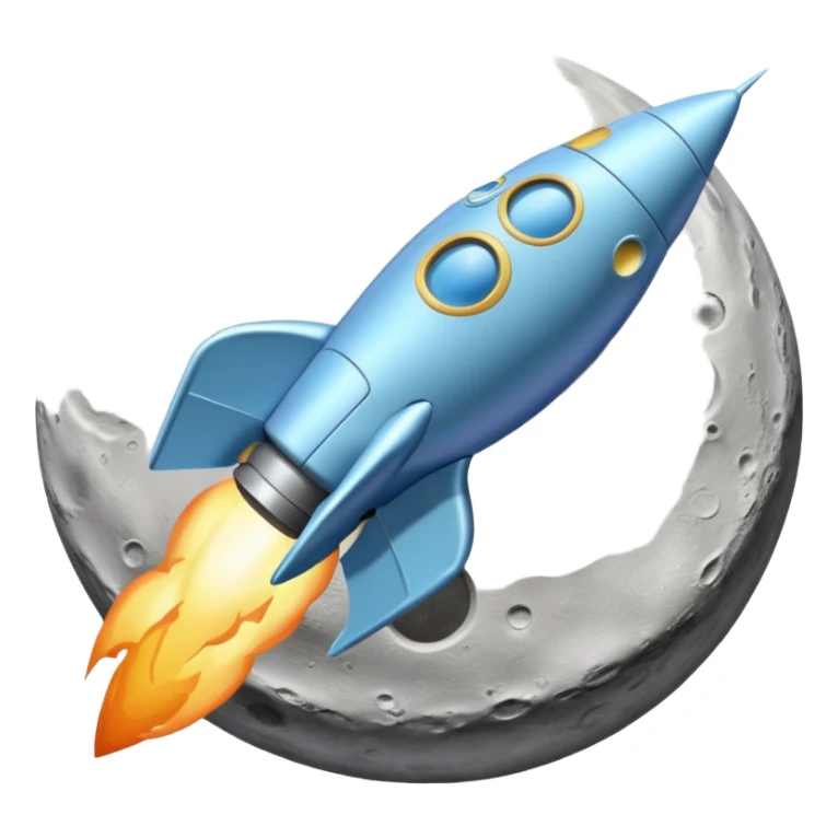 a pastel baby blue rocket ship landing on the moon  sticker