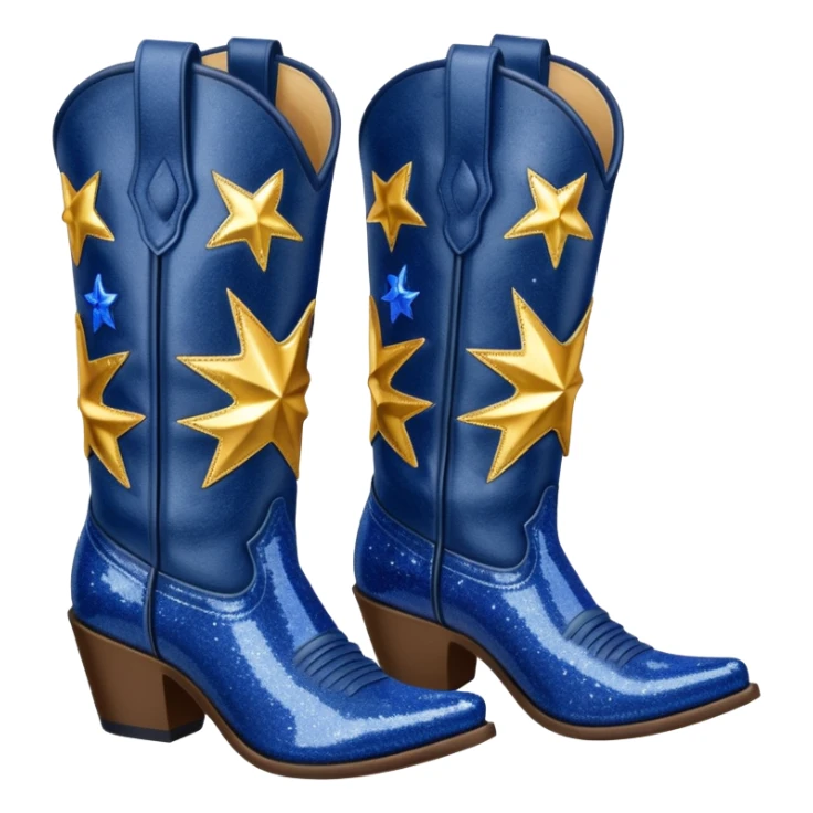 Realistic navy blue fashion cowgirl boots with sparkly shiny glitter  sticker
