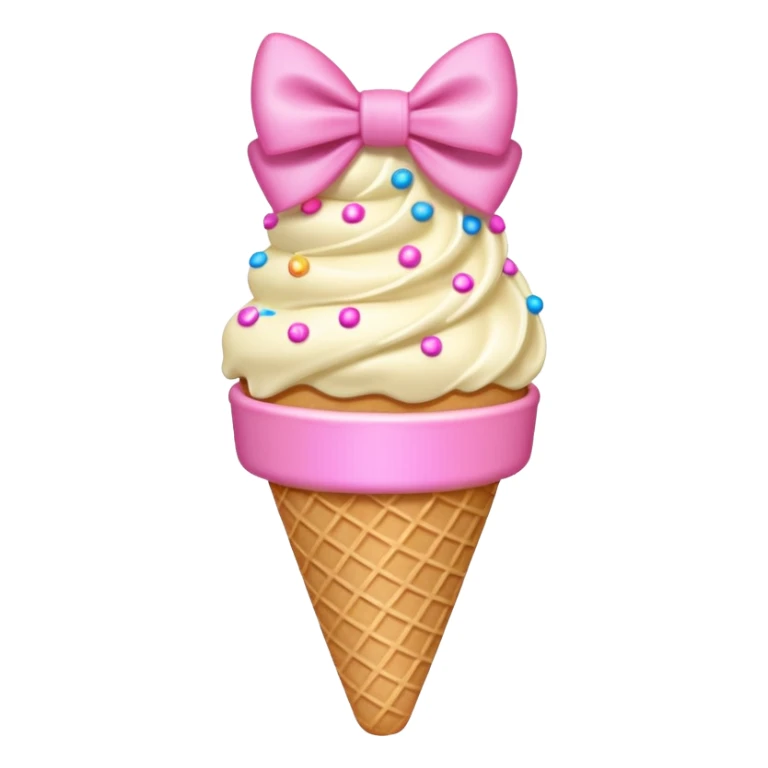 Vanilla ice cream cone with sprinkles and pink bow sticker