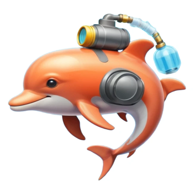 A brave dolphin in diver mask and oxygen tank on its back, exploring coral

 sticker