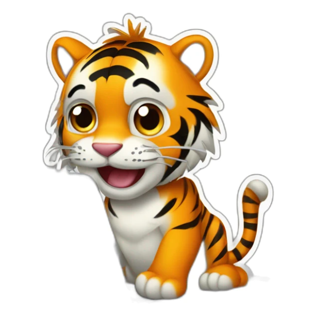A tiger on a laptop with an "HERVÉ" sticker on it sticker