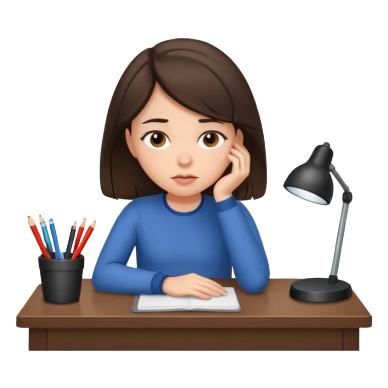 Brunette girl tired at desk sticker