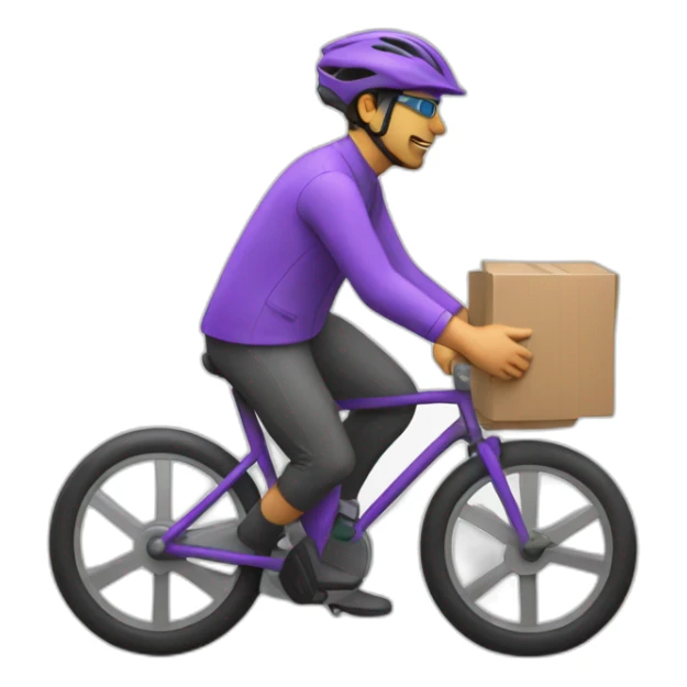 Bicycle delivery and rider with purple helmet sticker