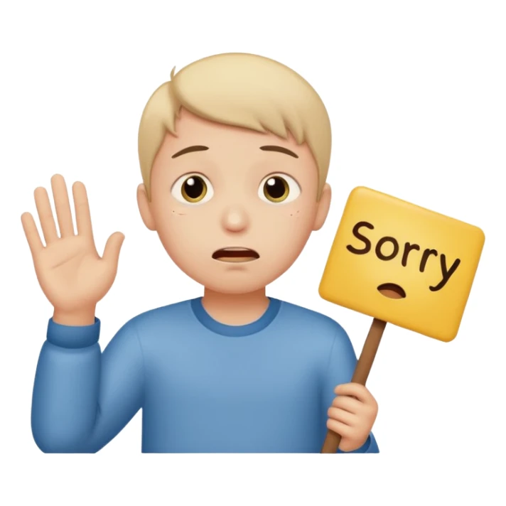 Boy with sign written sorry bhasha with crying emoji sticker