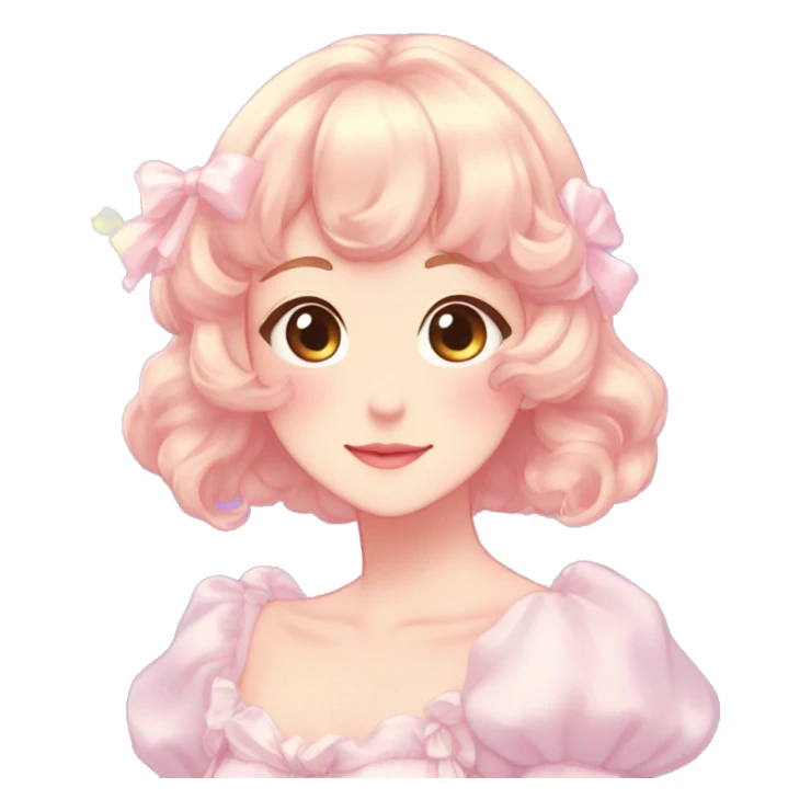 Gorgeous anime style lady blushing face dreamy idol model colorful shiny sparkle kawaii pastelcore cottagecore pearly petite simplistic aesthetic trending style sticker