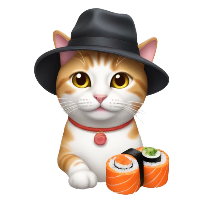 cat wearing a hat made of sushi sticker