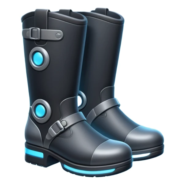 Flat futuristic emoji of sleek jet boots with soft glow thrusters, rounded shapes, minimal shading, white background sticker