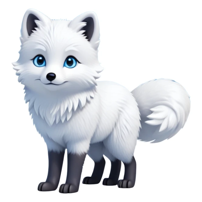 cinematic-arctic-fox-realistic-full-body-standing-emoji,-fluffy-tail-curled-slightly-around-its-paws,-thick-pure-white-fur-blending-into-the-snowy-landscape,-head-tilted-dramatically,-bright-blue-eyes-glistening-with-intelligence,-simplified-yet-realistic-focused-features,-highly-detailed,-glowing-with-an-almost-sarcastic-glow expressive eyes sticker