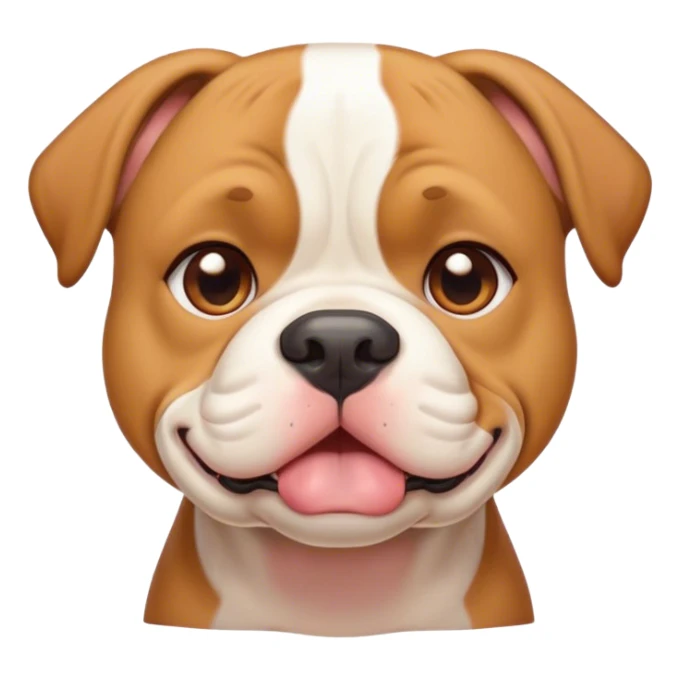 Cinematic Cute Solid Tan American Bulldog Portrait Emoji, Head tilted playfully and inquisitively, smooth tan fur with a healthy sheen, round, sparkling brown eyes filled with curiosity, Simplified yet irresistibly adorable features, highly detailed, glowing with a warm, friendly glow, high shine, affectionate and lively, stylized with a touch of whimsy, bright and endearing, soft glowing outline, capturing the essence of a mischievous yet loving pup, so playful it feels like it could bound out of the screen and into your arms! sticker