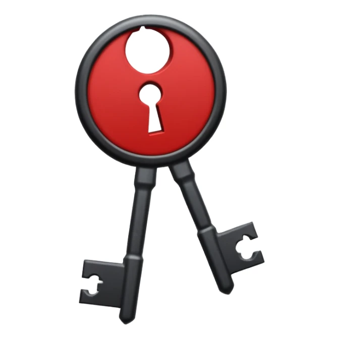 iOS sticker, dark key, black metal, red hole, minimal sticker