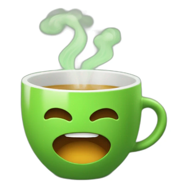 Green coffee mug with aroma steaming up sticker