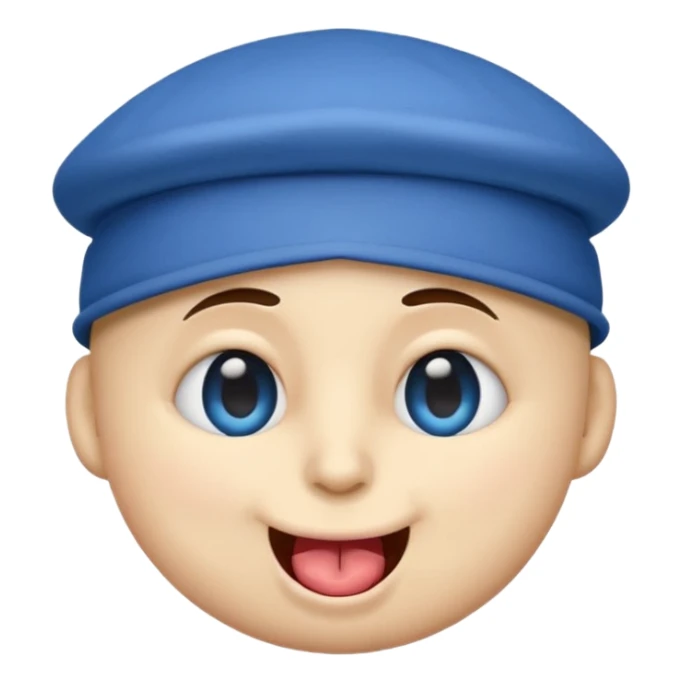 An emoji with a blue hat on its head and 1 blink and tongue sticking out sticker