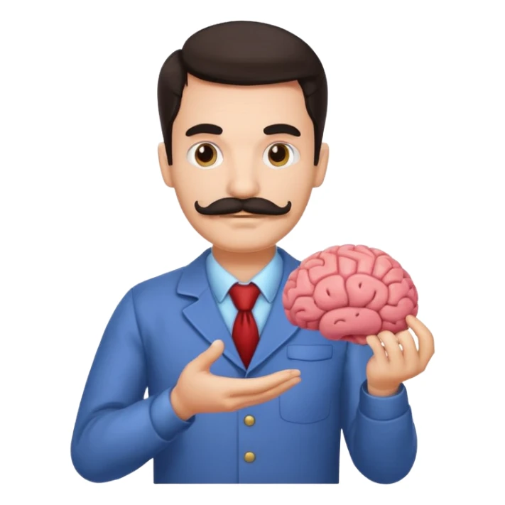 mustachioed man with dark hair holding a brain as an emoji different mustache  sticker
