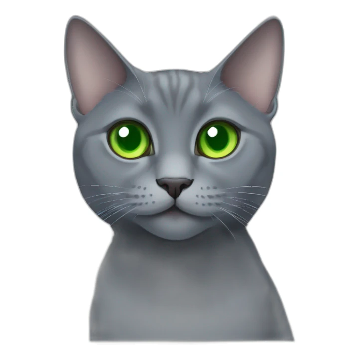 round faced grey russian blue cat with green eyes with big pupils and fat sticker