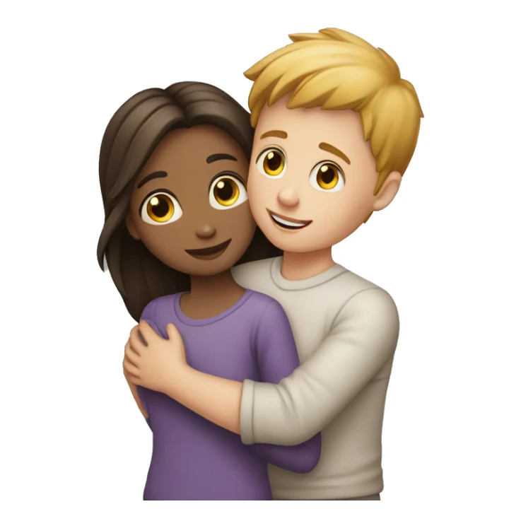 White skin Young man and girl hugs with heart sticker