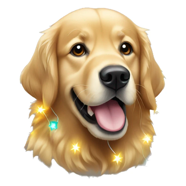 Golden retriever wrapped in Christmas lights sticker