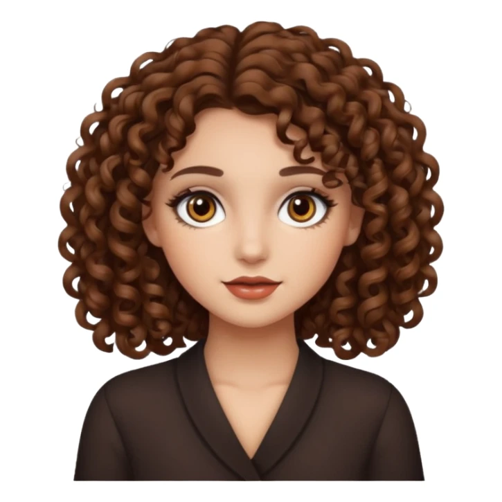 pretty girl with curly brown hair, brown eyes, and makeup sticker