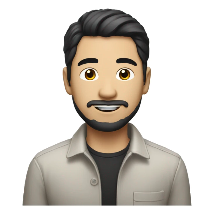 white asian looking man with black hair and dressed in smart casual, he has a little bit of beard sticker