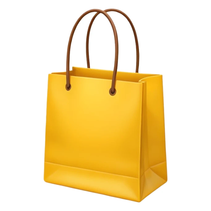 Flat emoji of the yellow shopping bag.
Keep original shape, remove text.
Apple-style, simple and clean.
Transparent background. sticker