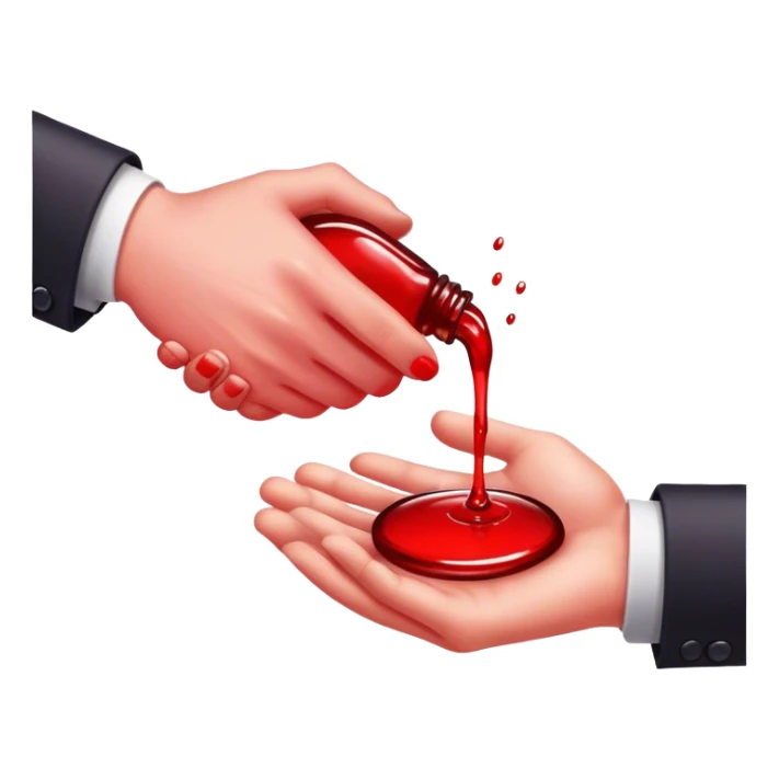 business handshake, one hand in red liquid sticker