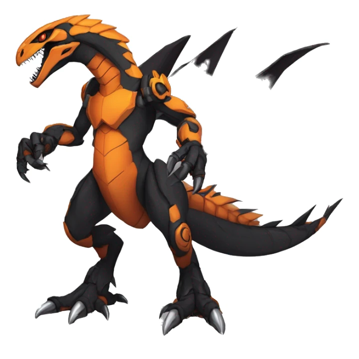  Cool Edgy Black Orange Digimon-Fakemon-Guilmon-Velociraptor-Dragon-Mecha full body sticker
