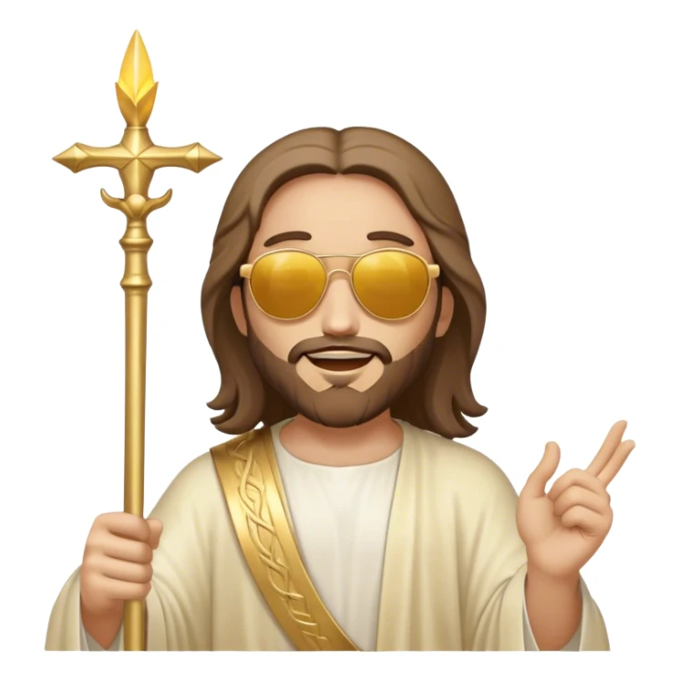 figure of rejoicing Jesus with golden stick sunglases sticker