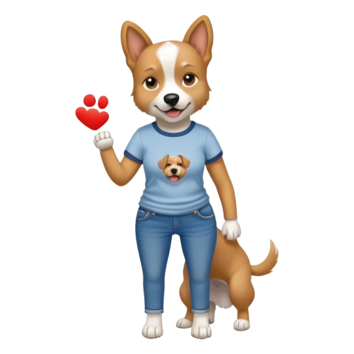 female dog upright casual clothes jeans t-shirt friendly expression sticker