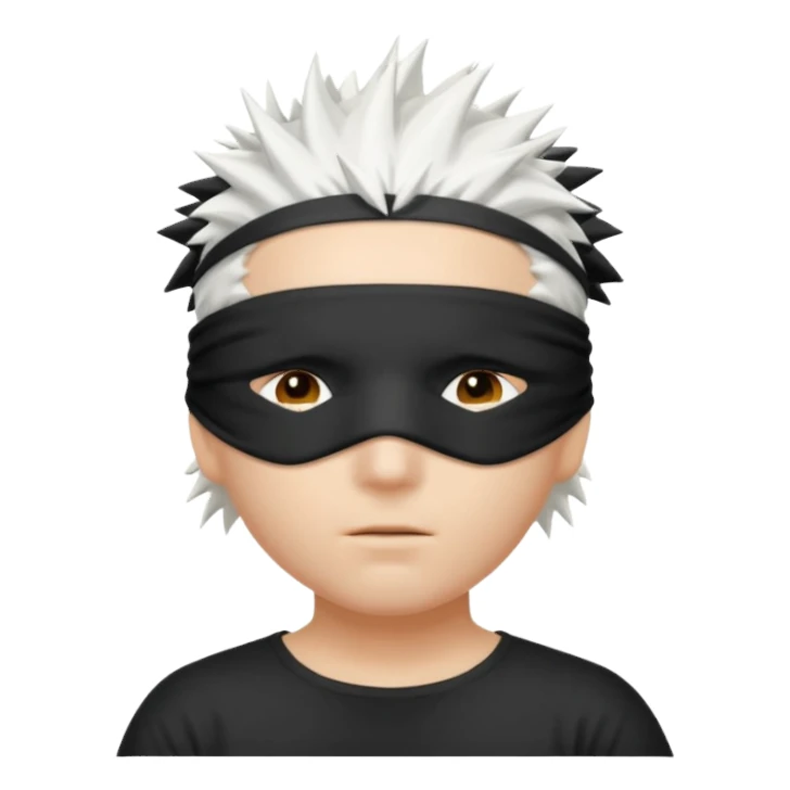 A person with white hair which is standing upward and blindfolded sticker