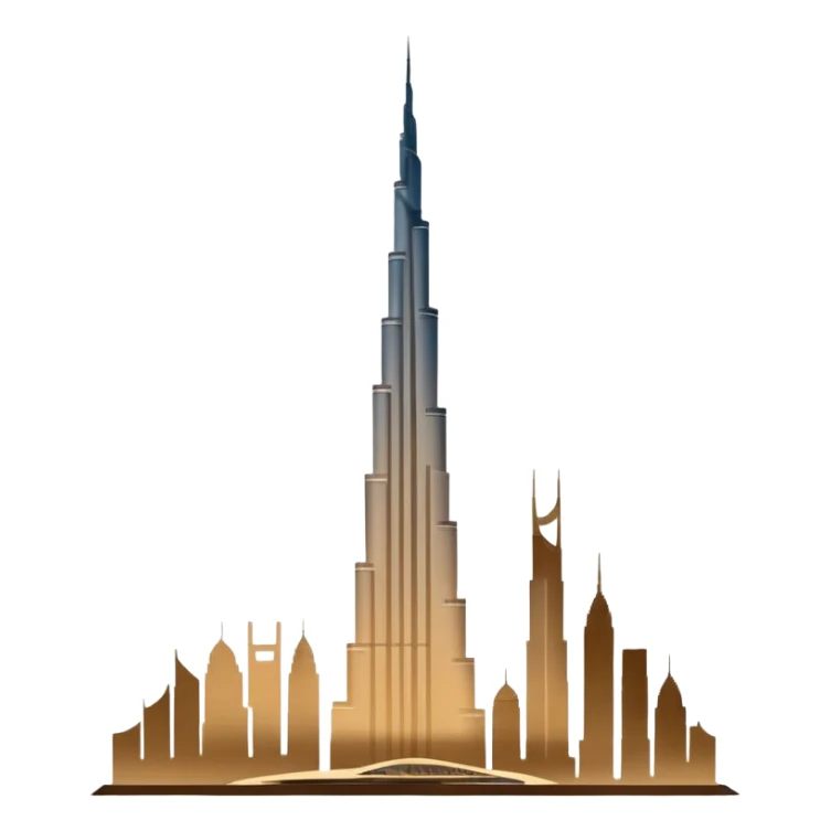 Burj Khalifa, beige silhouette, minimalist, with abstract background, emoji style sticker