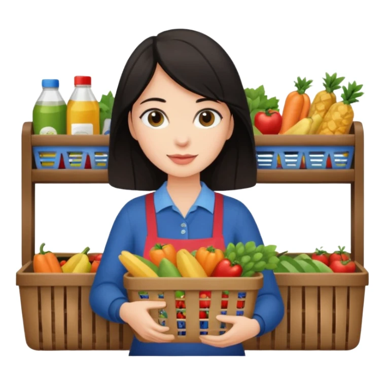 dark haired lady grocery shopping checkout sticker