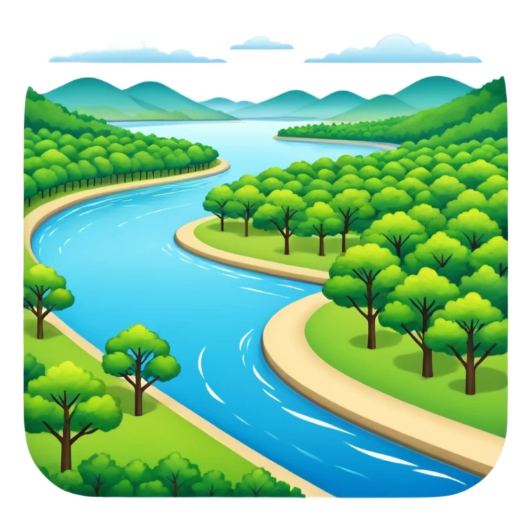 very simple Hangang river with trees and park, no outline sticker