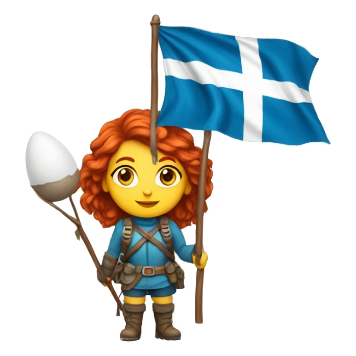female winter mountaineer red hair holding greek flag and easter egg sticker
