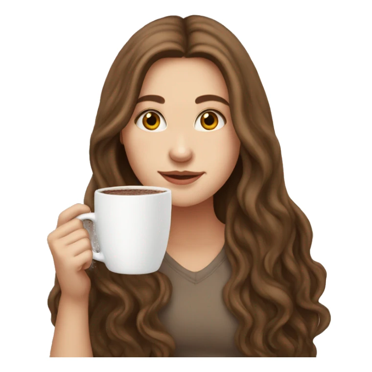 white girl with brown long hair and hot choco sticker
