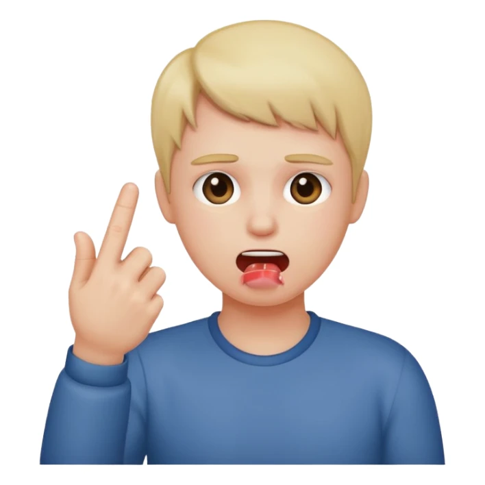 blushing holding up middle finger in one hand and choking self with other sticker